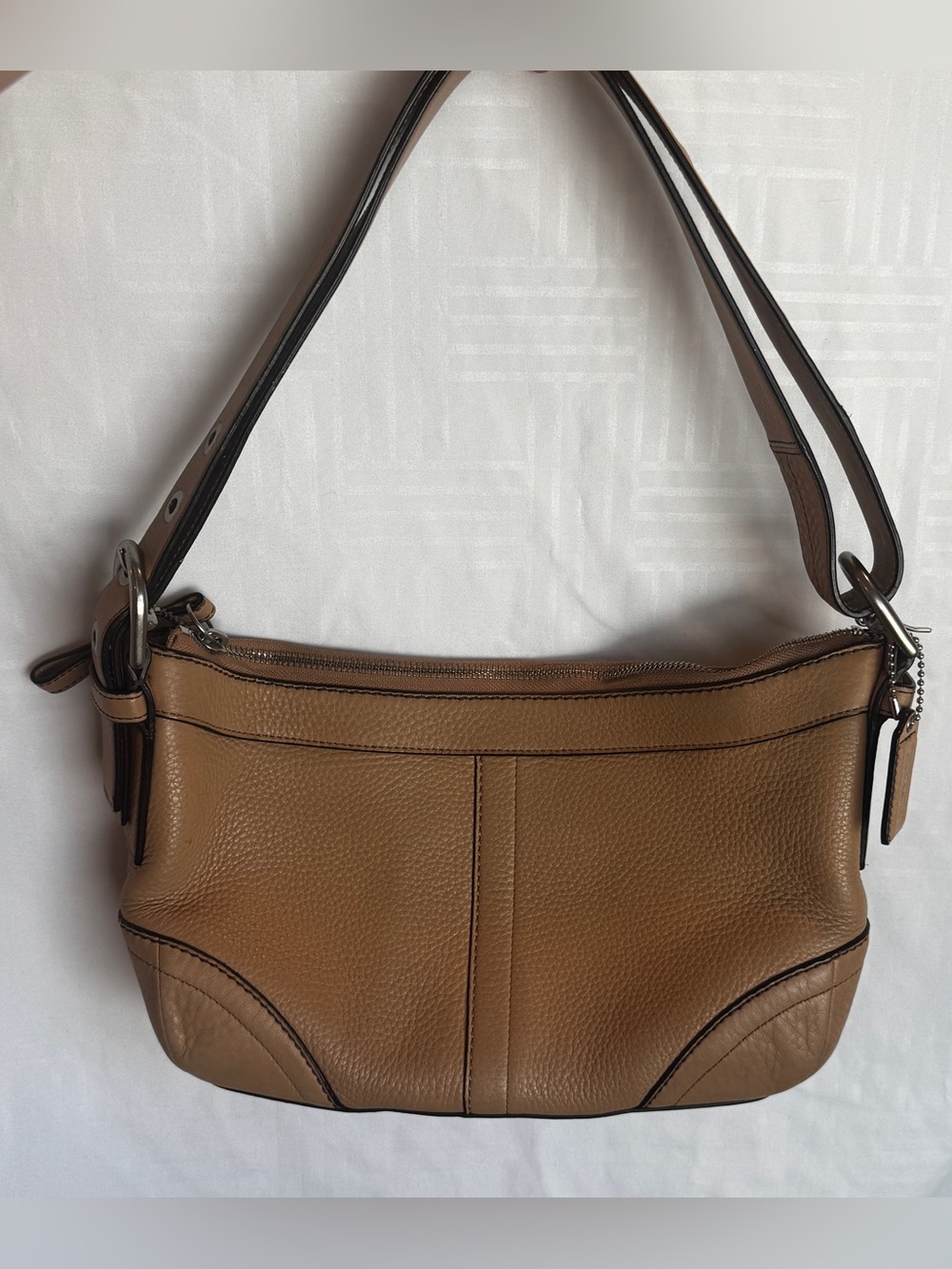 COACH F12321 MADISON
BAG TAN BROWN BAMBOO PEBBLED DUFFLE BOHO
HOBO PURSE - Picture 3 of 14